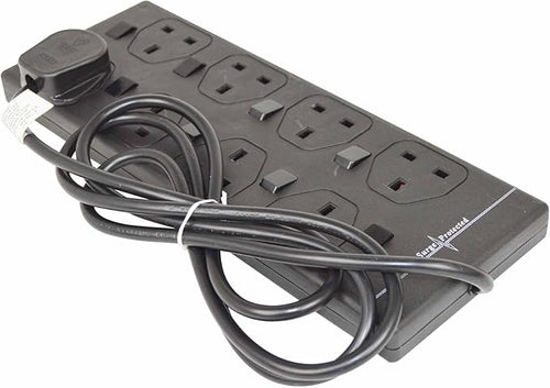 Black Multi Plug Extension | 8 Socket Extension Cable | 2m Extension Lead